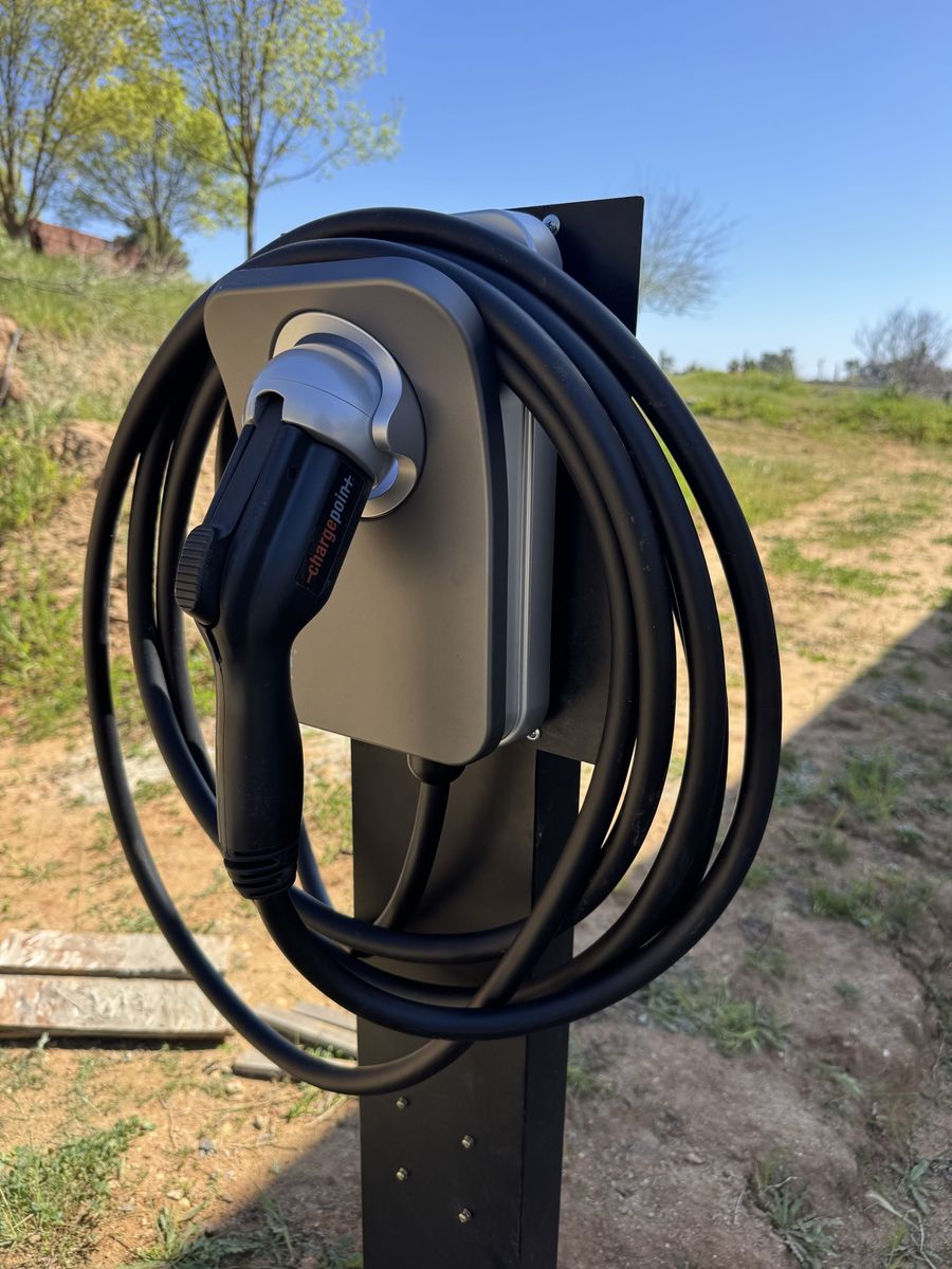 Outdoor post-mounted ChargePoint EV charger